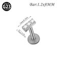 Solid G23 titanium labret stud featuring a triple zircon rectangle top, size 1.2x8mm bar - T-Shape 3-Stone Style / 1.2*8mm / Steel