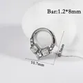 Silver stainless steel nose clicker ring with white cubic zirconia v-shape design - Geometric Square Style (NO-4) / 1.2*8mm / Silver
