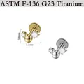 Ποιοτικά σκουλαρίκια τιτανίου G23 ASTM F-136 με κυβική ζιρκονία, 5.3mm x 3.4mm - Στυλ με Τρία Πετράδια (NO-1) / 1.2x8mm / Ασημί