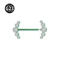 Green G23 titanium internally threaded nipple ring with sparkling crystal clusters - Five Rhinestones (SM20210161) / 1 Piece / Green