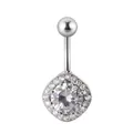 Piercing para el ombligo de acero inoxidable plateado con circón redondo y halo - 1.6*10mm / L-Estilo Redondo Halo