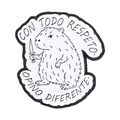 Whimsical capybara enamel pin featuring a knife and 'CON TODO RESPETO' Spanish quote - Capybara With Knife (QHXZ6488)