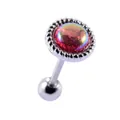 Small iridescent rainbow round cartilage stud earring with 316L stainless steel screw back - 20G Thin Needle (0.8*6*3mm) / Red-Orange Iridescent Disc (6#)