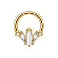 Elegante anello clicker in acciaio dorato con cluster di zirconi a forma di ventaglio - 皇冠锆石款(FD1102H) / 1.2*8mm / Oro