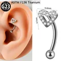 Heart-shaped G23 titanium curved barbell piercing earring with clear zircons for rook - #3-10mm