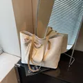 Cream white large capacity tote bag with embossed diamond pattern and silk scarf - Off White