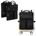 Black multi-functional travel luggage organizer bag attached to a white suitcase - Black