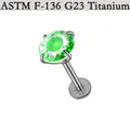 G23 Titanium labret stud with brilliant green round cut cubic zirconia - Round Zircon / 1.2*8*6mm / Green And White Gradient