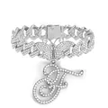 Glänzende silberne Panzer-Fußkette mit Schmetterling und großem Buchstabe F Kristallanhänger - Buchstabe F Stil / Silber