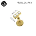 Gold plated G23 titanium T-shape labret stud with three sparkling zircons piercing jewelry - T-Shape 3-Stone Style / 1.2*8mm / Gold