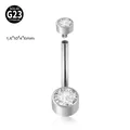 G23 titanium internally threaded navel ring with clear round cubic zirconia stones - Clear Zircon Style (1) / 1.6x10x4x6mm / Silver