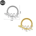 G23 titanium septum ring met zirkoon blad ontwerp in goud en zilver finish - Blad Zircon Stijl (#-7)