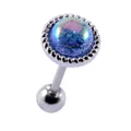 Blue iridescent mermaid scale cartilage stud with silver bezel and 20G steel post - 20G Thin Needle (0.8*6*3mm) / Blue-Purple Iridescent Disc (7#)