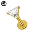 G23 titanium internal thread labret stud with a brilliant triangle zircon inlay - Claw-Set Triangle Style / 1.2*8mm / Gold