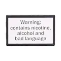 White rectangular metal badge brooch with humorous Warning nicotine alcohol bad language text - Warning Bad Language Style (QHXZ6500)