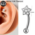 G23 titanium curved barbell with 5.1mm star zircon top for ear and eyebrow piercing - #1-10mm