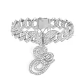 15mm silberfarbene Iced-Out-Panzerkette Fußkettchen mit Schmetterling und S-Anhänger - Buchstabe G Stil / Silber