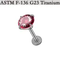 G23 titanium labret stud earring featuring a sparkling prong-set red zircon gemstone - Round Zircon / 1.2*8*6mm / Red And White Gradient