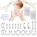 Comprehensive 44pcs body piercing kit with tools, needles, and jewelry accessories - 1.2*6+3 (SM202203271) / Steel