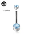 Premium G23 Titanium internally threaded navel ring with blue zircon stones piercing - Light Blue Zirconia Style (2) / 1.6x10x4x6mm / Silver