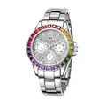 Women's silver watch featuring a rainbow crystal bezel and pave diamond dial - Silver