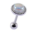 Iridescent round stud earring with silver finish and screw ball back, 20G steel. - 20G Thin Needle (0.8*6*3mm) / Twisted Edge Iridescent Disc (9#)