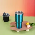 30oz teal metallic stainless steel insulated vacuum tumbler on a wooden palette display - 30oz / Bright Blue
