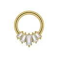 Anello a segmento in acciaio inox dorato con zirconi trasparenti a ventaglio per naso o orecchio - 扇形阶梯钻款(FD1102H) / 1.2*8mm / Oro