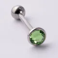 14G roestvrijstalen tongpiercing met inwendig schroefdraad en groene edelsteen - Olijfgroen
