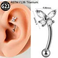 Butterfly G23 titanium curved barbell eyebrow piercing with marquise zircon stones - #6-10mm