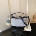 Elegant Korean style luxury bucket bag in light blue denim texture with dark blue trim - Style With Pendant / Denim Blue
