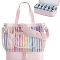 Pink double-layer insulated picnic bag with rainbow mesh top and large capacity - Pink