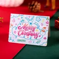 Festive Christmas card featuring colorful hand-drawn reindeer and snowman designs. - Pink And Blue Line Deer Snowman Style (80178)