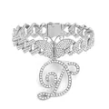 Funkelndes Iced Out Schmetterling 15mm Panzerkette Fußkettchen mit Strass-Buchstabe D - Buchstabe D Stil / Silber