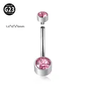 Premium G23 titanium internally threaded belly button ring with pink zircon stones, 1.6mm gauge - Pink Zirconia Style (3) / 1.6x10x4x6mm / Silver