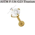 Premium G23 Titanium flat back labret stud with a 6mm round clear cubic zirconia stone - Round Zircon / 1.2*8*6mm / Gold