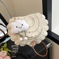 Handmade cream crochet crossbody bag with cute cloud charm for summer beach trips - With Cloud Pendant / Off White