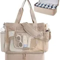 Large capacity double-layer beige mesh beach bag with insulated cooler compartment. - Off White