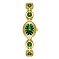 Reloj de pulsera vintage elegante BS Bee Sister dorado con piedras verdes y esfera oval - Oro Verde Esmeralda