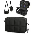 Vista detallada de la bolsa acolchada para cámara con compartimentos internos - Negro