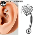 G23 Titanium heart zircon curved barbell piercing for rook and eyebrow jewelry - #2-10mm