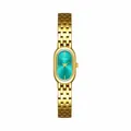 Reloj Bee Sister retro ovalado de acero inoxidable dorado con esfera turquesa FA1905 - Azul Turquesa