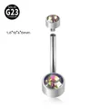 Premium G23 titanium internal thread belly button ring with iridescent zircon gems - AB Aurora Zirconia Style (4) / 1.6x10x4x6mm / Silver