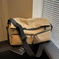Fashionable khaki multi-pocket crossbody sports bag for outdoor fitness and travel - Khaki
