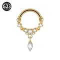 Elegant G23 titanium gold plated septum ring hoop with marquise zircon stone dangle - Marquise Tassel Style (NO-1) / 1.2*8mm / Gold