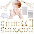 Comprehensive 44-piece body piercing kit with gold jewelry, sterile needles, and tools - 1.2*8+3 (SM202203271) / Gold