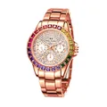 Luxuriöse BS Bee Sister Regenbogen Damenuhr in Roségold mit diamantbesetztem Zifferblatt - Roségold