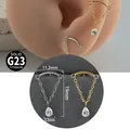 Detailed view of G23 titanium chain earring dimensions and pear-cut zircon pendant - Teardrop Pendant / 1.2x8mm / Steel