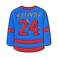 Detailed blue and red hockey jersey enamel pin featuring Hollander name and number 24 design - Hollander 24 / Blue Style (QHXZ6136)