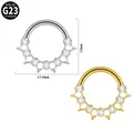 G23 titanium septum neusring met vierkante zirkonen en kroon spikes, 12x13,4mm variant - Vierkante Spiky Kroon Stijl (#-10)
